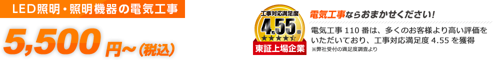 照明機器の電気工事 スピード対応 5,000円～（税込5,500円～） 法人様も承ります ご利用シェアNo.1 東証上場企業